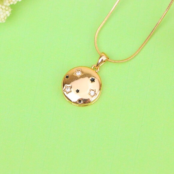 "Celestial Starry Moon Rose Gold Pendant Round Charm, XPPT1598 - Picture 10 of 13